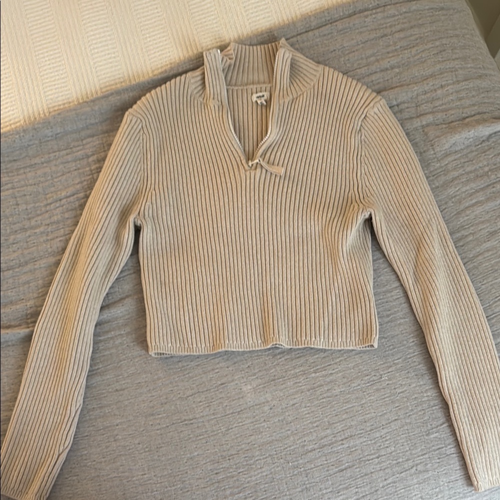 Aerie Ribbed Zip-Up Sweater in Cream
